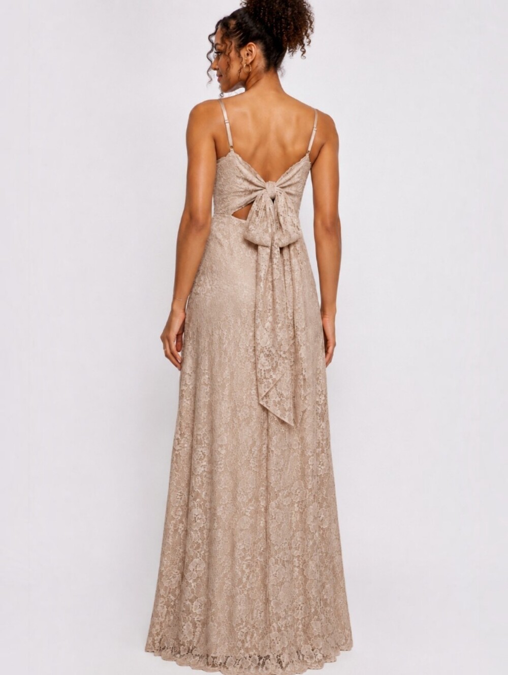 Show Me Your Mumu Lauren Tie Maxi Dress Champagne Lace Formal Gown Women's Sz S